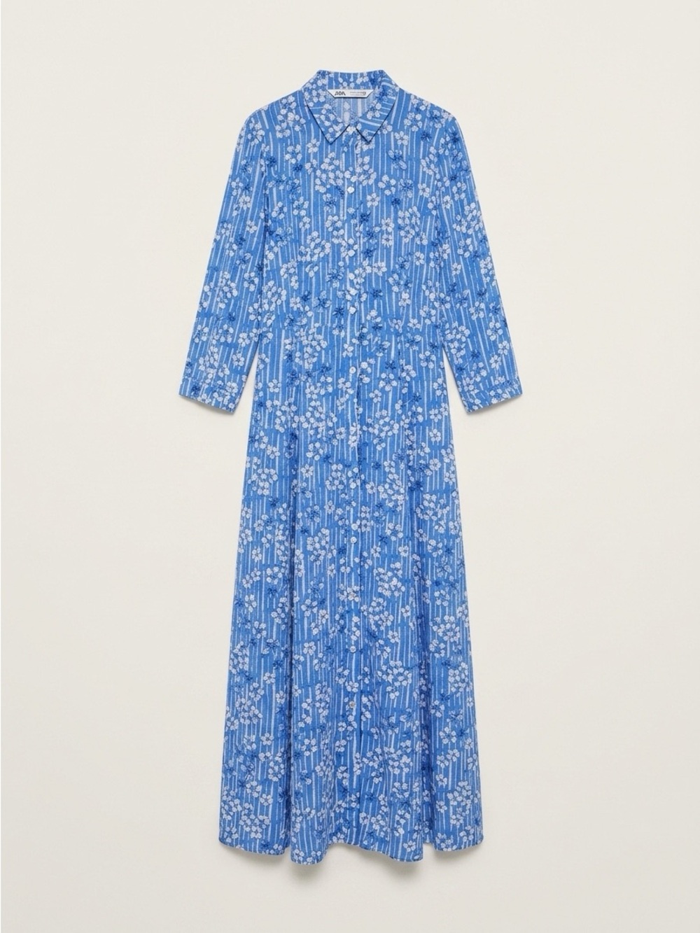 Zara Floral Maxi Shirt Costal  Dress Blue & White Size XS
